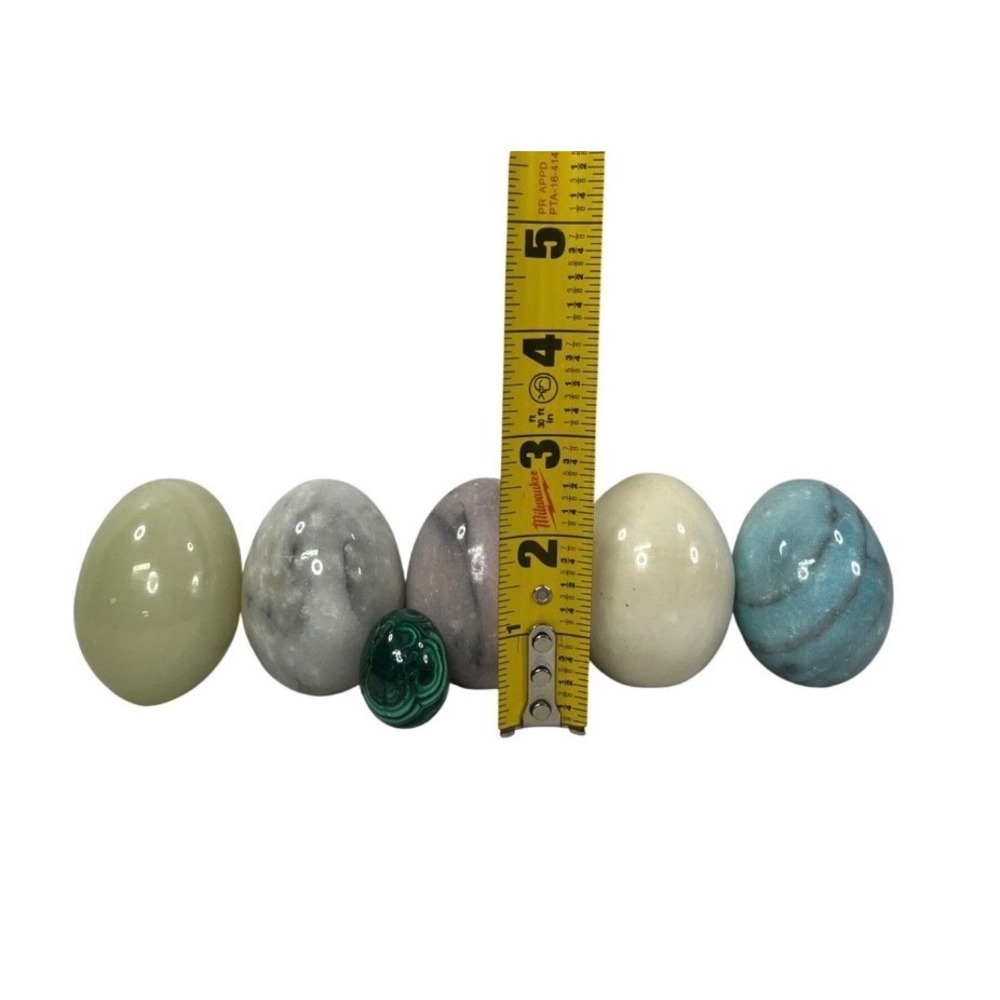 Natural Polished Gemstone Egg Collection Set of 6 Malachite Marbled Stone Decor - Picture 7 of 7